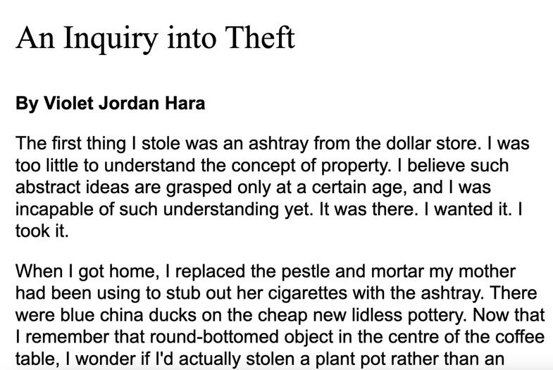 An Inquiry into Theft (prose/ short story)